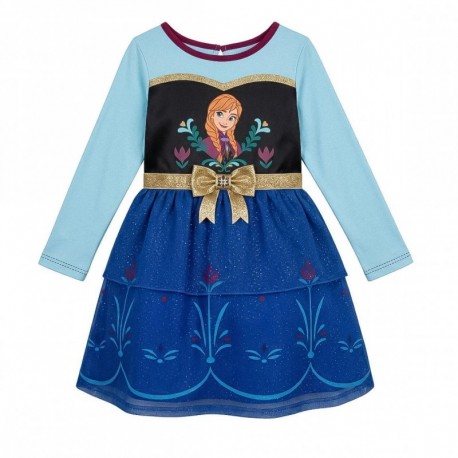 Vestido azul de Frozen con imagen de Anna y detalles dorados