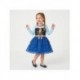 Vestido azul de Frozen con imagen de Anna y detalles dorados