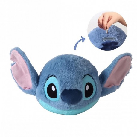 Cofrinho de pelúcia azul do Stitch com abertura para moedas