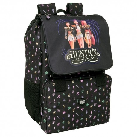 Mochila negra Sound Kpop Demon Hunters de SAFTA con diseño colorido.