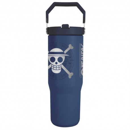 Copo térmico azul One Piece com logotipo Piratas do Chapéu de Palha