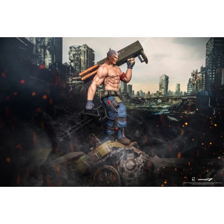 Estatua de Bryan Fury de TEKKEN 7 con fondo post-apocalíptico