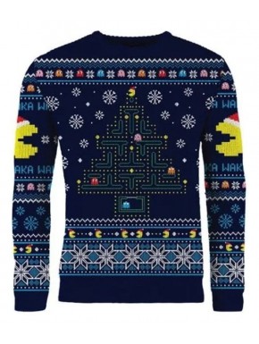 Sudadera navideña unisex de Pac-Man en azul con diseño de laberinto.