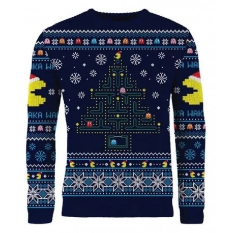 Sudadera navideña unisex de Pac-Man en azul con diseño de laberinto.