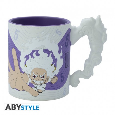 Taza 3D One Piece con asa de nube y Luffy Gear 5th