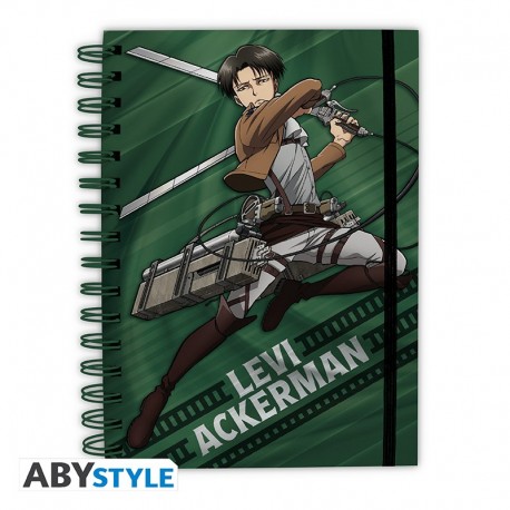 Cuaderno A5 espiral verde con Levi Ackerman de Attack on Titan