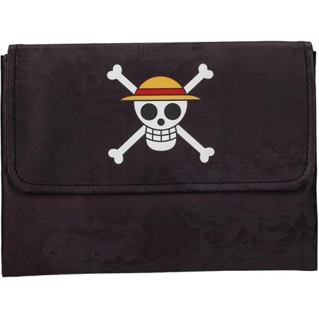 Portamanga One Piece com logo de caveira e chapéu de palha