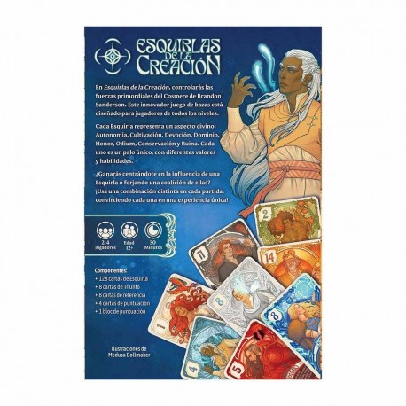 Caja y cartas del juego de mesa Esquirlas de la Creación