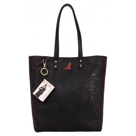 Bolsa preta O Diabo Veste Prada com detalhe vermelho e chaveiro