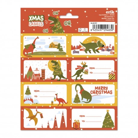 Etiquetas adhesivas navideñas Wild Christmas con dinosaurios