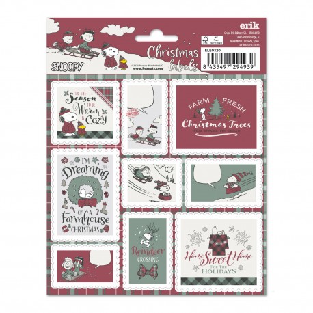 Etiquetas adhesivas Navidad Snoopy con diseños navideños.