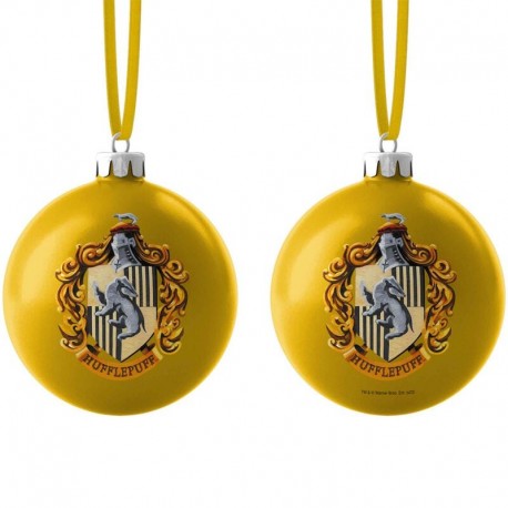 Bola de Navidad amarilla con escudo de Hufflepuff de Harry Potter