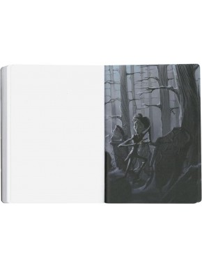Caderno preto com esqueletos de A Noiva Cadáver