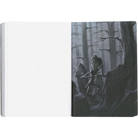 Caderno preto com esqueletos de A Noiva Cadáver