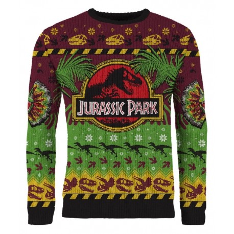 Suéter verde e bordô Jurassic Park com T-Rex