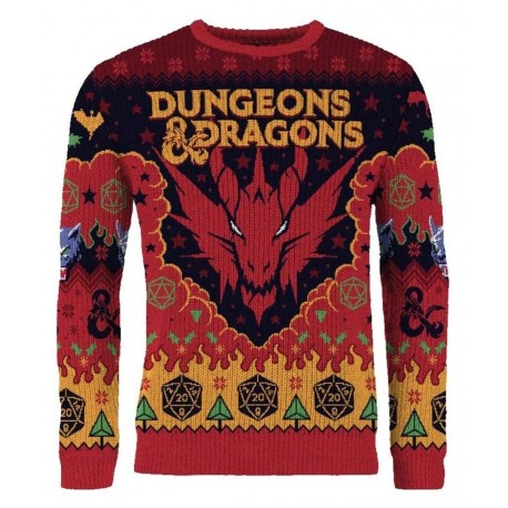 Suéter de Natal vermelho Dungeons & Dragons com dragão