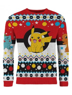 Sudadera navideña roja con personajes Pokémon