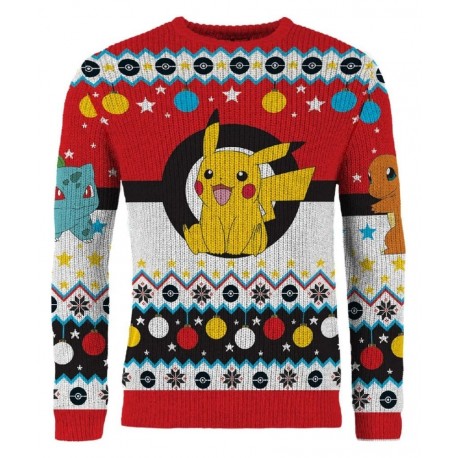 Suéter de Natal vermelho com personagens Pokémon