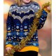 Sudadera navideña Batman azul y gris con logo y copos de nieve