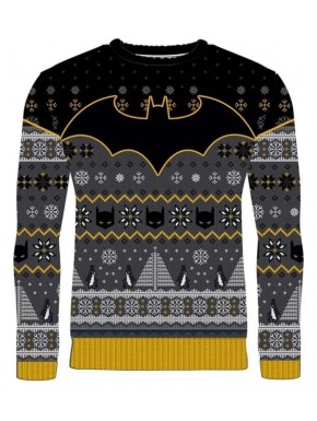 Sudadera navideña Batman con pingüinos en tonos oscuros y amarillos