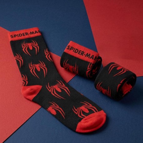 Meias pretas e vermelhas do Spider-Man com logo