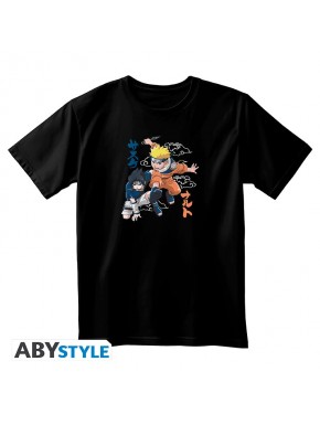 Camiseta negra unisex con Naruto y Sasuke