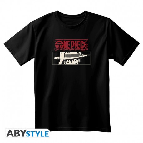 Camiseta preta de One Piece com logotipo e design de personagem