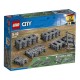Trilhos de trem LEGO City com segmentos retos e curvados