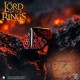 Conjunto de 7 dados pretos com gravações vermelhas de Mordor