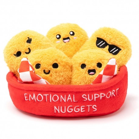 Peluches nuggets amarillos en bandeja roja