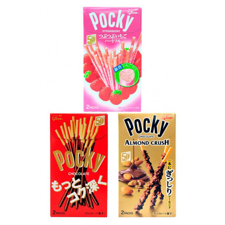Pack 3 Pocky Strawberry Flavour, Chocolate and Chocolate Almond Crush