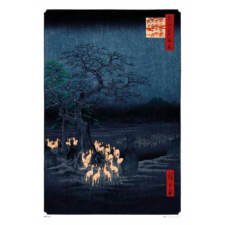 Poster capodanno Foxfire di Utagawa Hiroshige