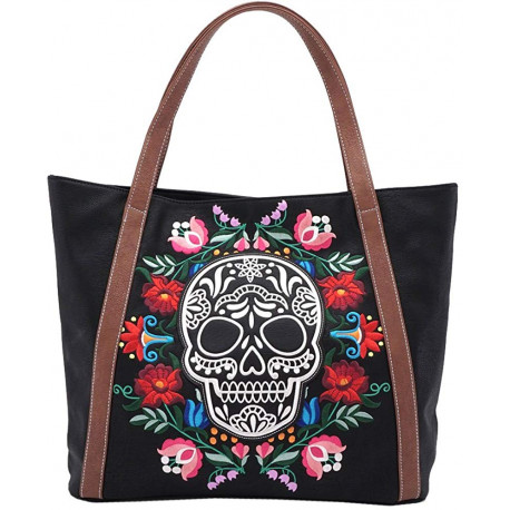 Black bag with Skull and embroidered flowers Loungefly