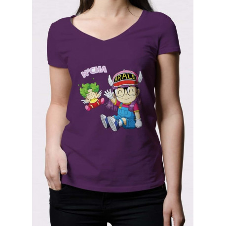 Camiseta lila de Arale y Gatchan de Doctor Slump