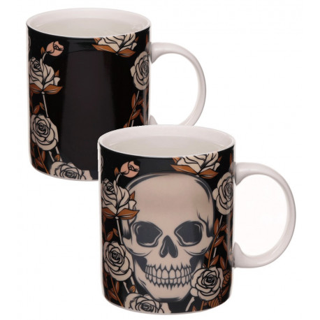 Mug thermique crânes et roses style gothique