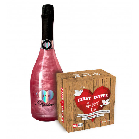 Pack juego oficial First Dates Edición de Bolsillo y Vino La Vecina Rubia Purpurino Con Brillibrilli