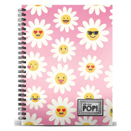 Caderno A5 OHMYPOP design emojis margaridas