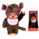Muñeco Monchhichi de 20 cm con babero blanco y rosa