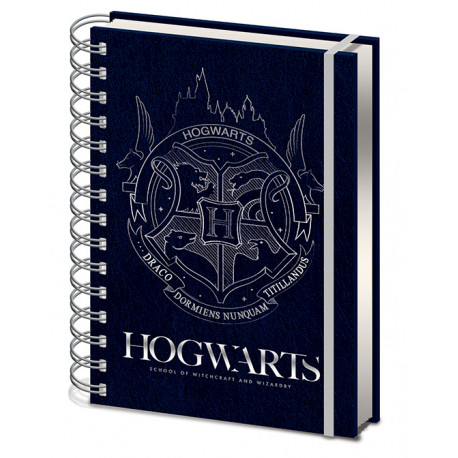 Cuaderno A5 espiral Escudo Hogwarts Plata