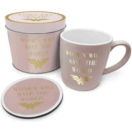 Lata regalo taza + posavasos Wonder Woman