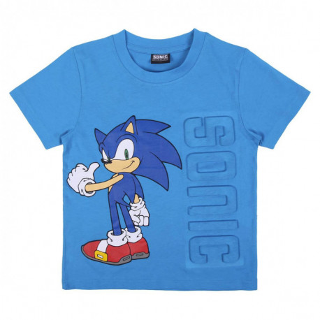 Camiseta curta azul com relevo Sonic